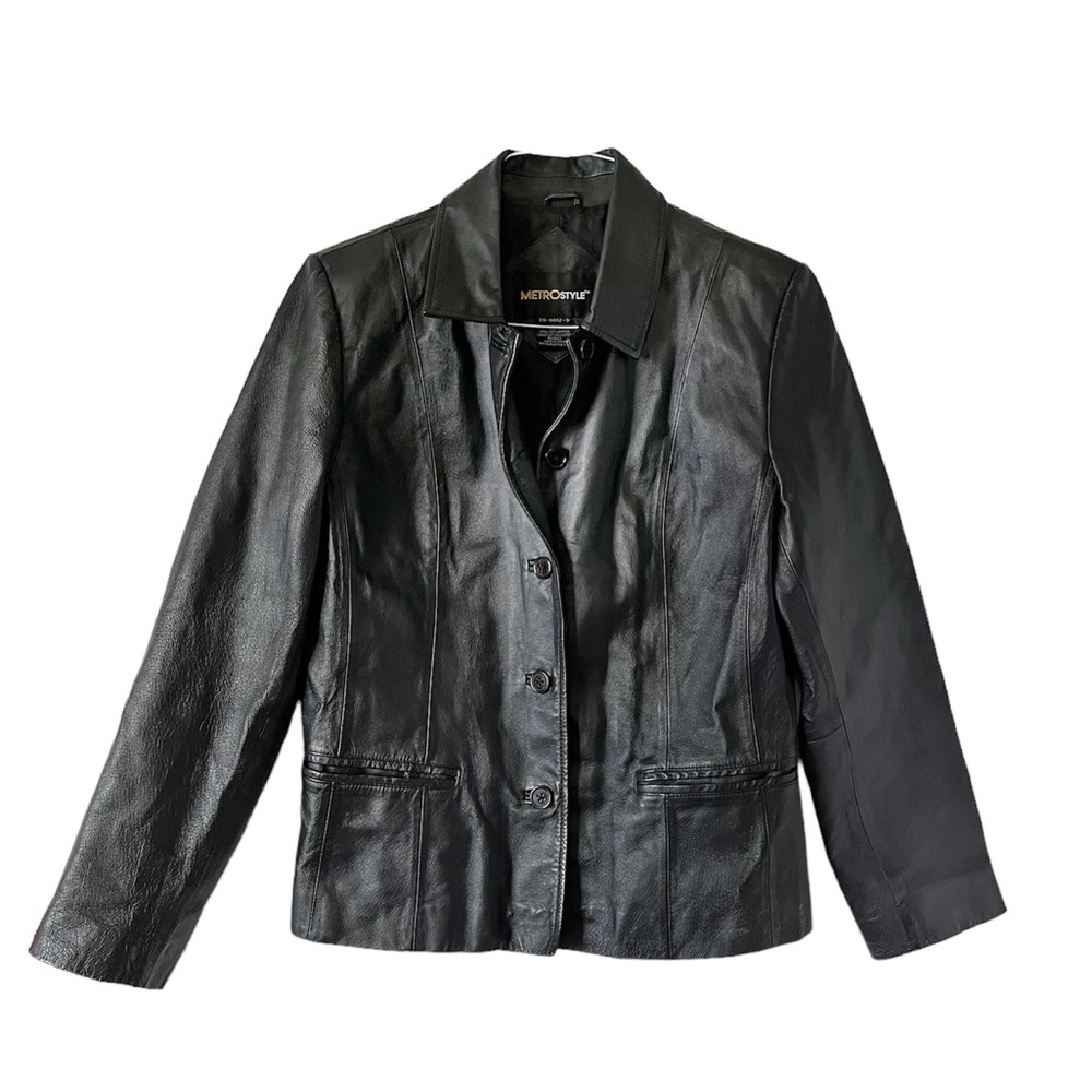 METRO‎ Style 100% Leather Black Women’s Jacket Sz M